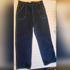 Y2K High Waist Wide Leg Jeans | Dark Denim Workwear Vibe | Hell Bunny XL/2XL
